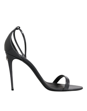 Graue Leder Knöchelriemen Absatz Sandalen Schuhe