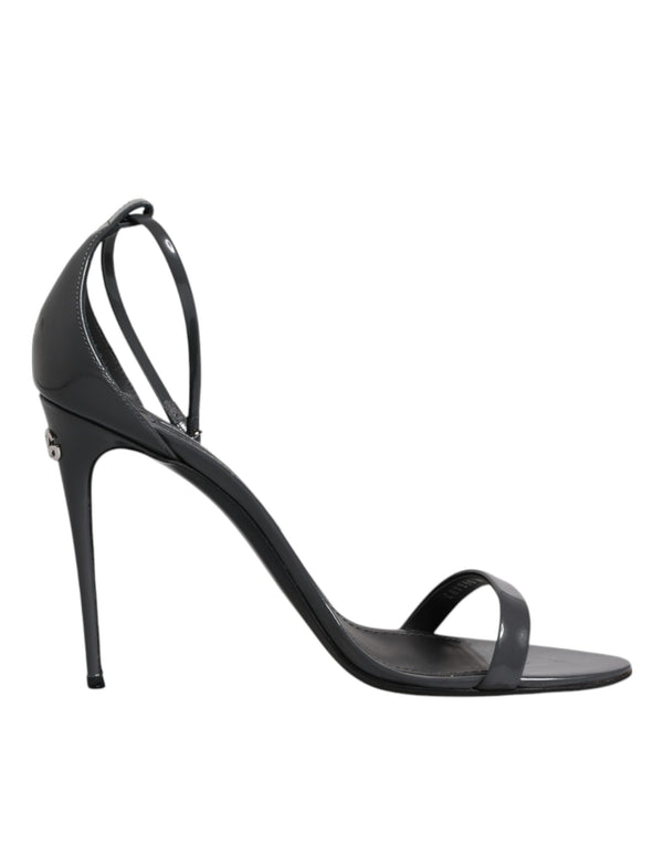 Graue Leder Knöchelriemen Absatz Sandalen Schuhe