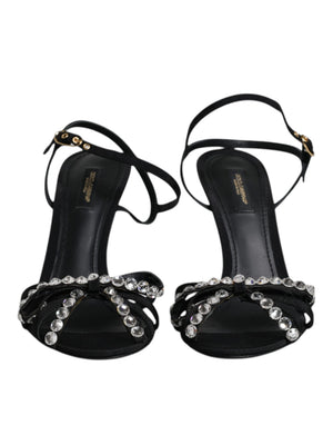 Schwarz Leder Kristall Schleife KEIRA Sandalen Schuhe