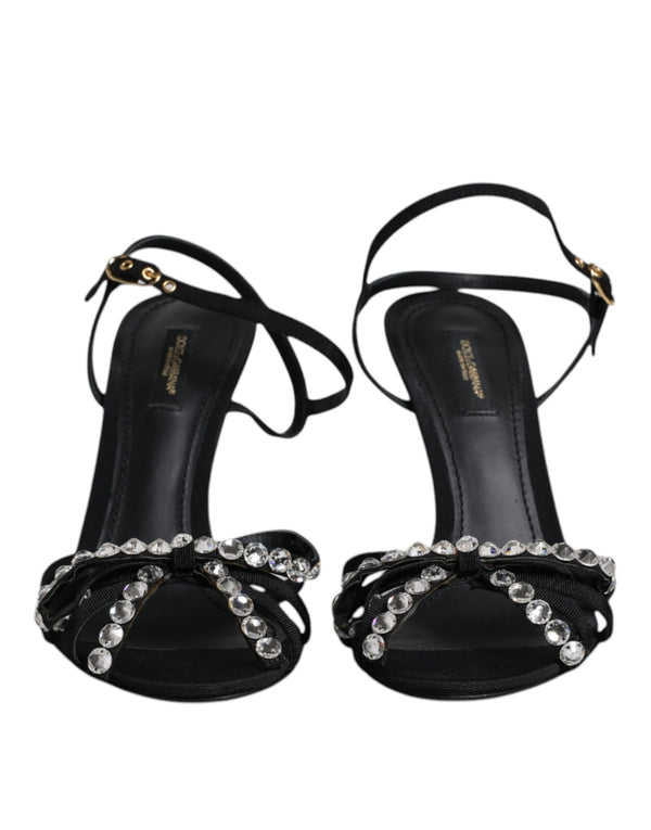 Schwarz Leder Kristall Schleife KEIRA Sandalen Schuhe
