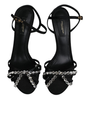 Schwarz Leder Kristall Schleife KEIRA Sandalen Schuhe