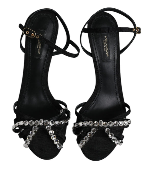 Schwarz Leder Kristall Schleife KEIRA Sandalen Schuhe