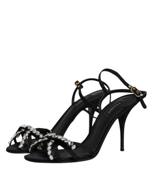 Schwarz Leder Kristall Schleife KEIRA Sandalen Schuhe