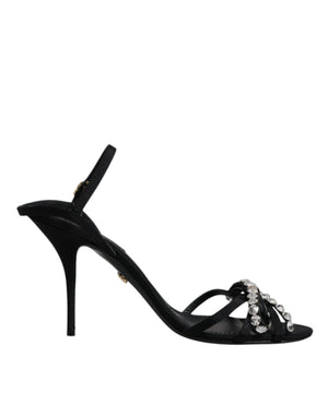 Schwarz Leder Kristall Schleife KEIRA Sandalen Schuhe