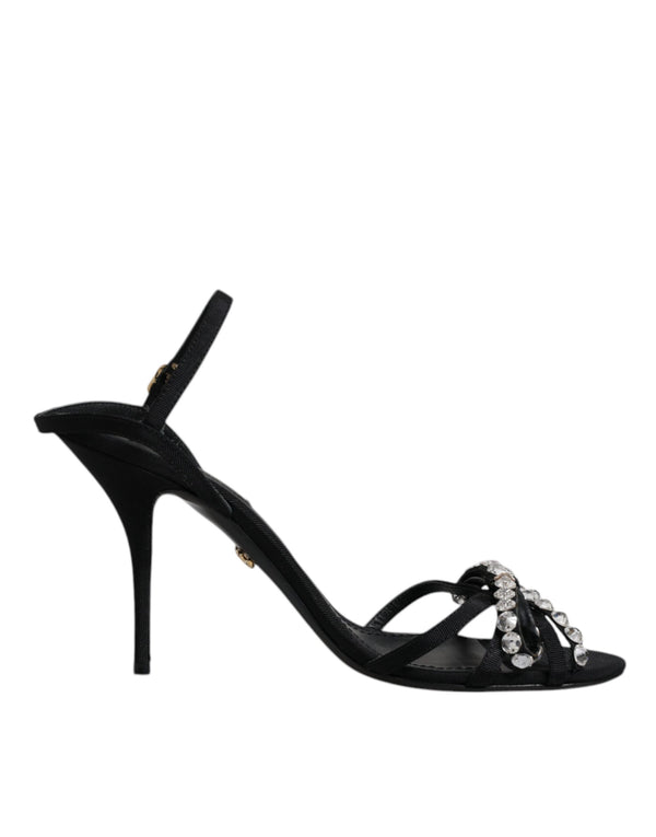 Schwarz Leder Kristall Schleife KEIRA Sandalen Schuhe