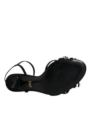 Schwarz Leder Kristall Schleife KEIRA Sandalen Schuhe
