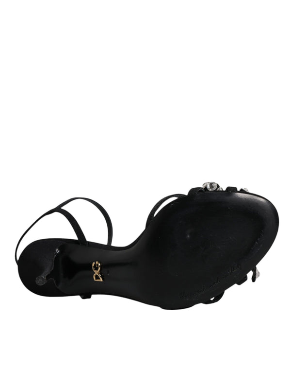 Schwarz Leder Kristall Schleife KEIRA Sandalen Schuhe