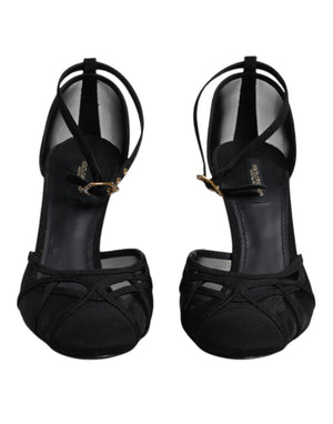 Schwarz Mesh Knöchelriemen Heels Pumps Schuhe