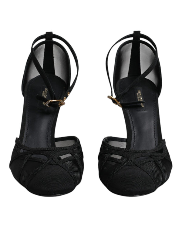 Schwarz Mesh Knöchelriemen Heels Pumps Schuhe