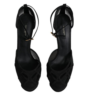 Schwarz Mesh Knöchelriemen Heels Pumps Schuhe