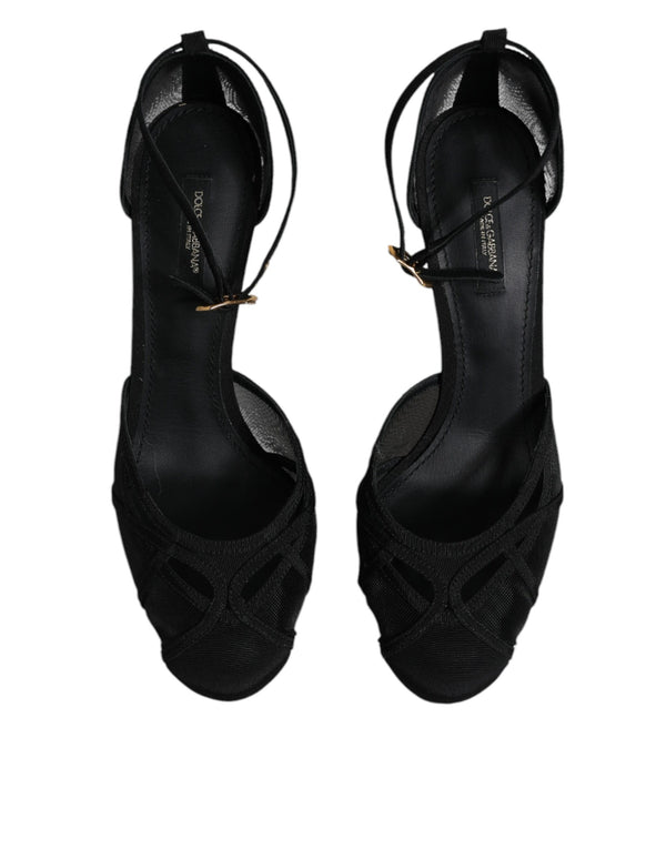 Schwarz Mesh Knöchelriemen Heels Pumps Schuhe