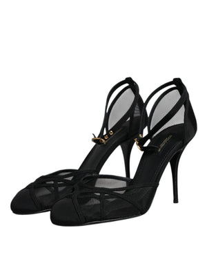 Schwarz Mesh Knöchelriemen Heels Pumps Schuhe