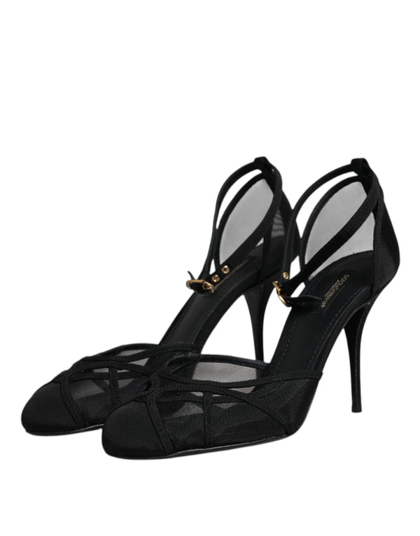 Schwarz Mesh Knöchelriemen Heels Pumps Schuhe