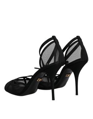 Schwarz Mesh Knöchelriemen Heels Pumps Schuhe