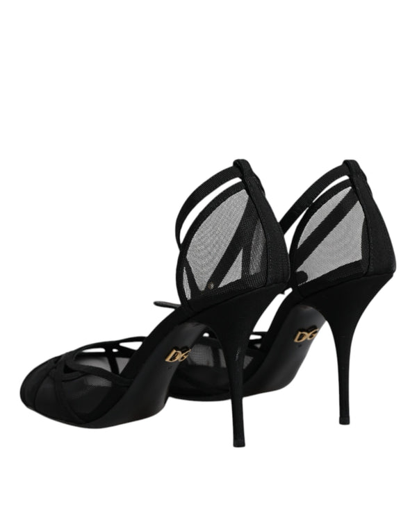 Schwarz Mesh Knöchelriemen Heels Pumps Schuhe