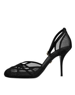 Schwarz Mesh Knöchelriemen Heels Pumps Schuhe