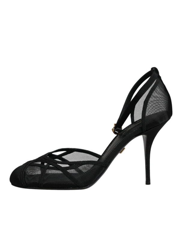Schwarz Mesh Knöchelriemen Heels Pumps Schuhe