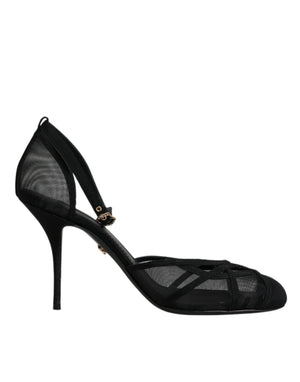 Schwarz Mesh Knöchelriemen Heels Pumps Schuhe