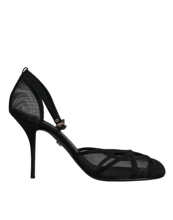 Schwarz Mesh Knöchelriemen Heels Pumps Schuhe