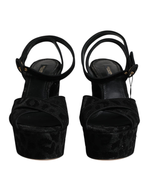 Schwarz Leopard Plateau Heels Sandalen Schuhe