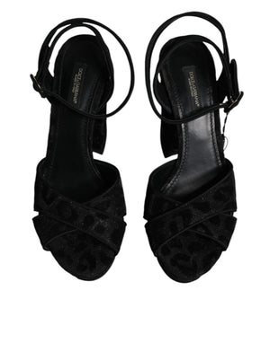 Schwarz Leopard Plateau Heels Sandalen Schuhe