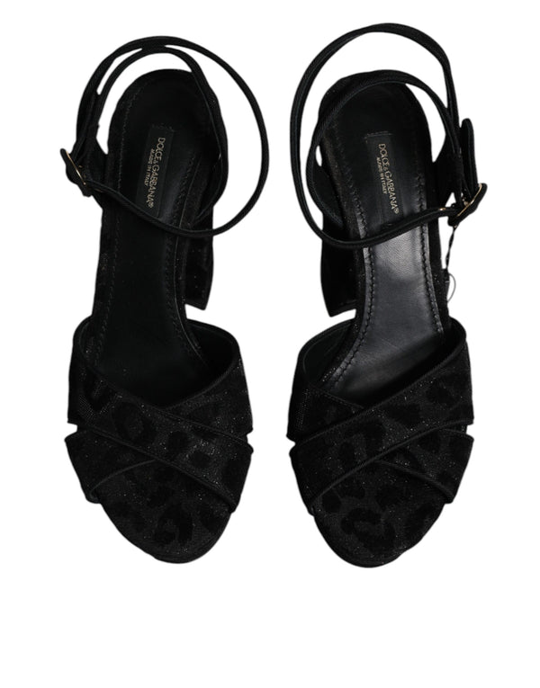 Schwarz Leopard Plateau Heels Sandalen Schuhe
