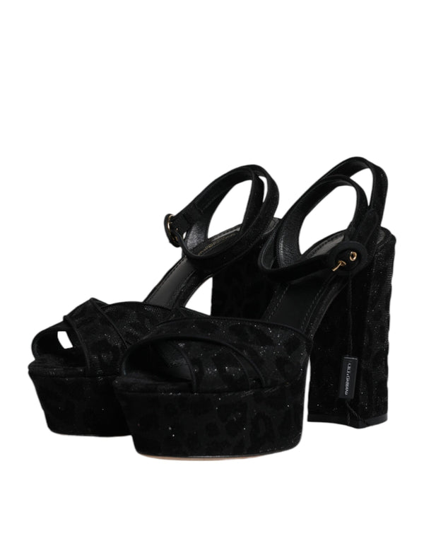 Schwarz Leopard Plateau Heels Sandalen Schuhe