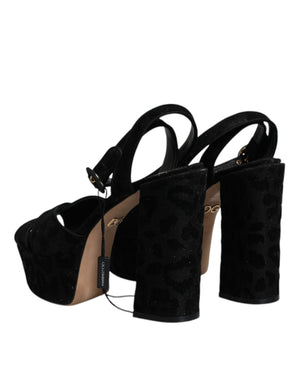 Schwarz Leopard Plateau Heels Sandalen Schuhe