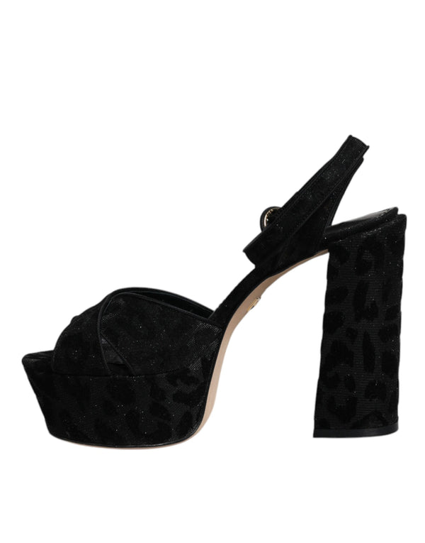 Schwarz Leopard Plateau Heels Sandalen Schuhe