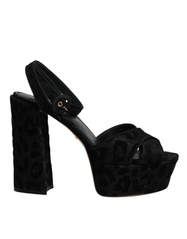 Schwarz Leopard Plateau Heels Sandalen Schuhe