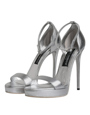 Silberne Leder Plateau Keira Sandalen Schuhe