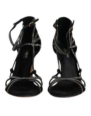 Schwarzer Strass Knöchelriemen Heels Sandalen Schuhe