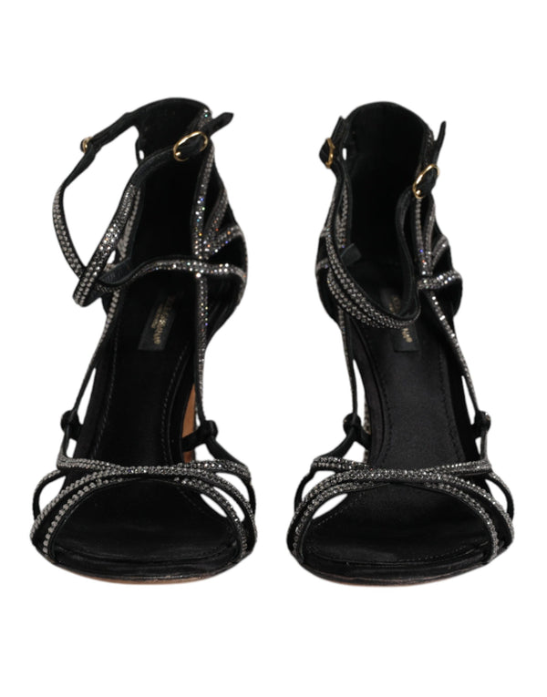 Schwarzer Strass Knöchelriemen Heels Sandalen Schuhe