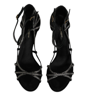 Schwarzer Strass Knöchelriemen Heels Sandalen Schuhe