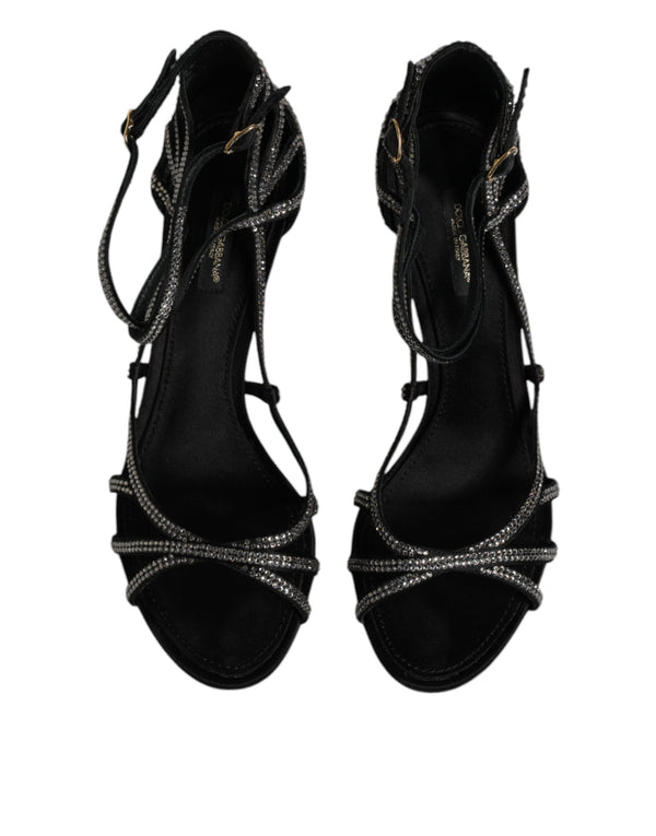 Schwarzer Strass Knöchelriemen Heels Sandalen Schuhe