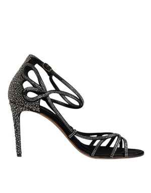 Schwarzer Strass Knöchelriemen Heels Sandalen Schuhe