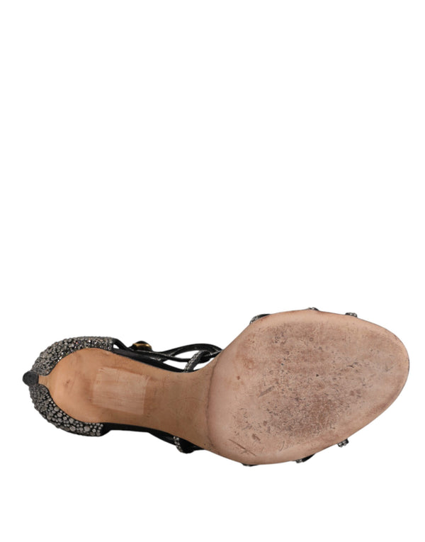 Schwarzer Strass Knöchelriemen Heels Sandalen Schuhe