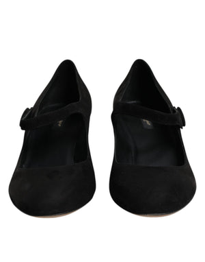 Schwarz Wildleder Leder Blockabsatz Pumps Schuhe