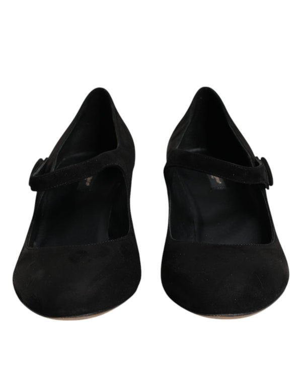 Schwarz Wildleder Leder Blockabsatz Pumps Schuhe