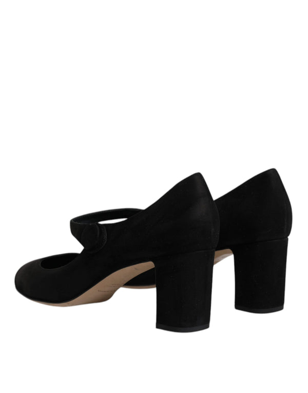 Schwarz Wildleder Leder Blockabsatz Pumps Schuhe