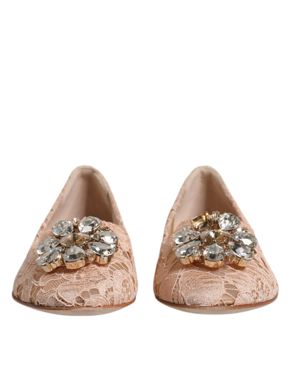 Beige Spitze Kristall Ballett Flats Loafers Schuhe