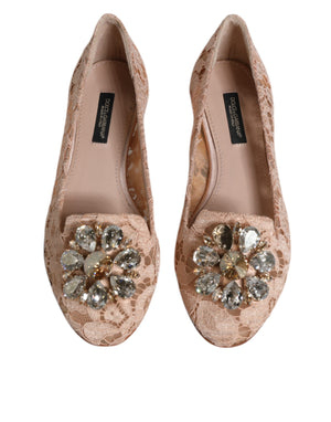 Beige Spitze Kristall Ballett Flats Loafers Schuhe