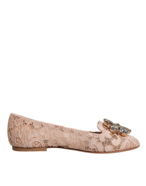 Beige Spitze Kristall Ballett Flats Loafers Schuhe
