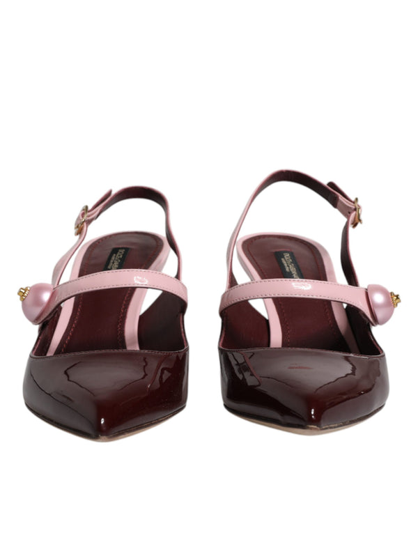 Rosa Maroon Leder Kitten Heels Slingbacks Schuhe