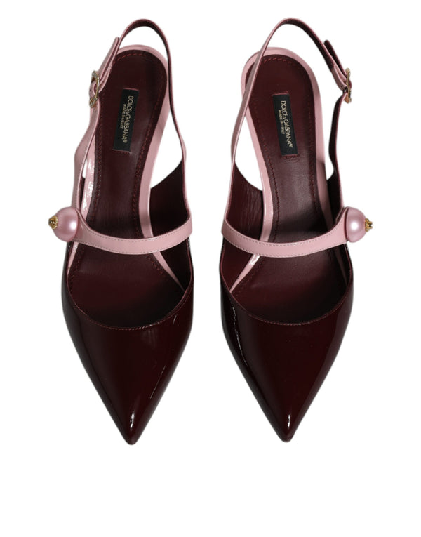 Rosa Maroon Leder Kitten Heels Slingbacks Schuhe