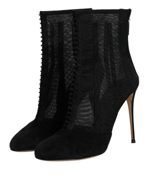 Schwarz Mesh Stiletto Heels Stiefelette Schuhe