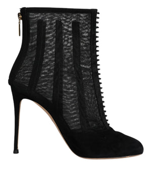 Schwarz Mesh Stiletto Heels Stiefelette Schuhe