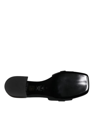 Schwarz Leder Logo Plaque Slip On Slides Flats Schuhe
