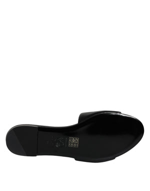 Schwarz Leder Logo Plaque Slip On Slides Flats Schuhe