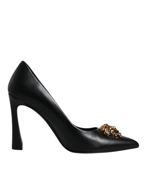 Schwarz Leder Logo Plaque High Heels Pumps Schuhe